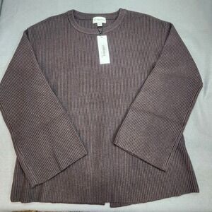 The Drop Alice Ribbed Crewneck Sweater Chocolate Brown Split Back Women Sz S NWT